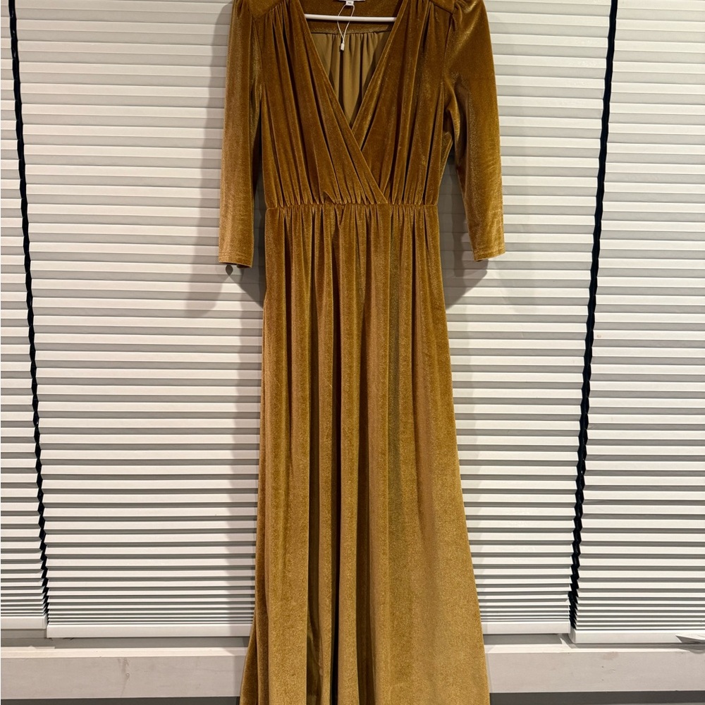 Baltic Born Mustard Velvet Long Sleeve Dress